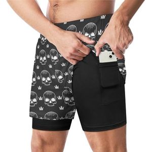 Kroon en schedel grappige zwembroek met compressie voering en zak voor mannen board zwemmen sport shorts