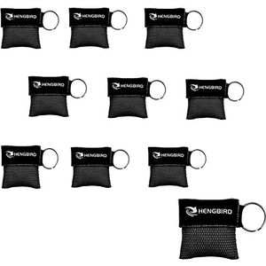 HENGBIRD 10 stuks beademingsmasker, sleutelhanger, CPR gezichtsbescherming, eerstehulp, beademingsmaskers voor volwassenen en kinderen, nooddoek, zakmasker voor eerste hulp of AED-training, zwart