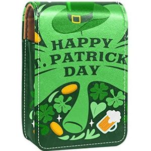 Make-up Lipstick Case voor Buiten St Patrick's Day Groene Shamrock Klaver Draagbare Lippenstift Organizer met Spiegel Dames Mini Make-up Tas Neemt Tot 3 Lippenstift