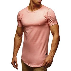 Leif Nelson LN6368 Zomer-T-shirt voor heren, ronde hals, slim fit, gedeeltelijk van katoen, modern T-shirt met korte mouwen, zalmroze, XXL