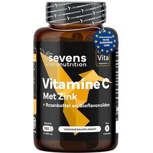 Vitamine C 1000 mg met Zink + Bioflavonoïden & Rozenbottel – 100% Pure, Natuurlijke & Vegan Vitamine C – 180 Tabletten – Immuunsysteem – Helpt Vermoeidheid en Uitputting te Verminderen – Antioxidant