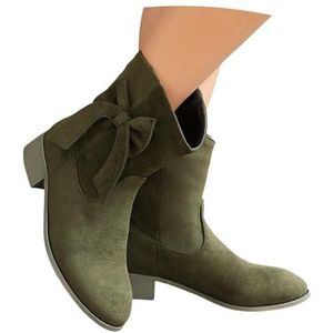 Grote Maat Enkellaarsjes for Dames Elegante Korte Laarzen Met Strikken Retro Suède Enkellaarsjes Instaplaarzen Met Lage Hak,casual Instapschoenen, 36-43EU(Green,43 EU)