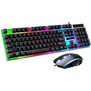 DKE-toetsenbord LED Regenboog Kleuren Achtergrondverlichting Verstelbare USB Wired Gaming Toetsenbord Muis Set Gaming Keyboard Mouse Set (Color : Black)