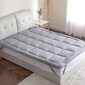 Ademende matrastopper onderbed 180x200 van katoenweefsel -grijs wasbare matrastopper voor een aangenaam slaapgevoel en het weghouden van vuil, matrasbeschermer voor matrassen en boxspringbed