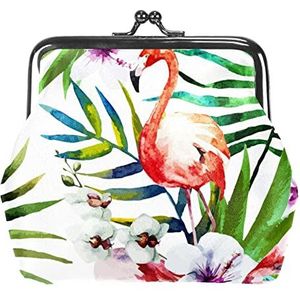 Munten Portemonnees Vintage Pouch Change Portemonnee Portefeuilles Tropisch Wit Blad Flamingo, Multi kleuren, 3.3x3.6 in/11x12 cm, Klassiek