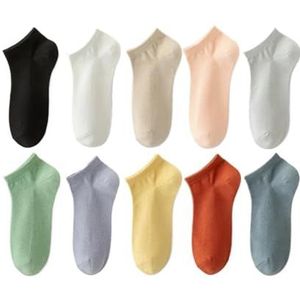 YIJIANUO Vrouwen 95% Gekamd Katoen Zakelijke Jurk Sokken Zachte Ademend Enkellengte Kleurrijke 5 Paren/partij Voor Lente Zomer, 10 paar mengen, 38
