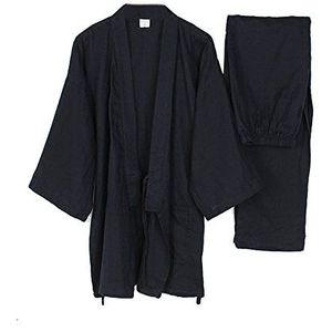 Fancy Pumpkin Heren in Japanse stijl, losse jurk, puur katoen, kimono, pyjama, pak, zwart, L