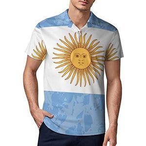Retro Argentinië vlag heren golf poloshirt zomer korte mouw T-shirt casual sneldrogende T-shirts L