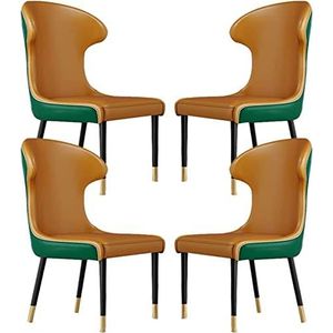 GEIRONV Keuken lederen eetkamerstoelen set van 4, studie lounge stoel ergonomie stoel keuken woonkamer lounge toonbank stoelen smeedijzeren poten Eetstoelen ( Color : Orange+green , Size : 91*46*45cm