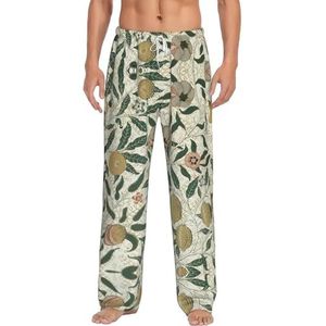 Planten en fruit Lange loungewear voor heren, nachtkleding, pyjamabroek, nachtkleding met zakken en trekkoord, Wit, S