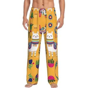 Cartoon Alpaca Leuke Dier Mannen Lange Lounge Wear Broek Nachtkleding Pyjama Bodems Nachtkleding Met Zakken En Trekkoord, Wit, S