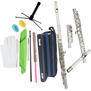 PECY 16-toetsen C-fluit Met Gesloten Opening Voor Beginners Student Fluit Instrument Wordt Geleverd Met Reinigingsset Handschoenhouder Dwarsfluiten (Size : White)