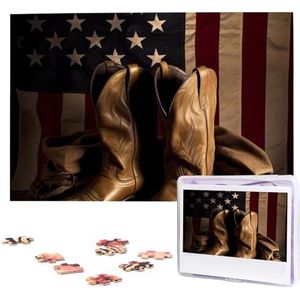 Amerikaanse vlag met cowboylaarzen puzzels gepersonaliseerde puzzel 1000 stukjes legpuzzels uit foto's foto puzzel voor volwassenen familie