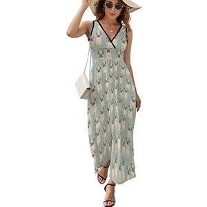 Yoga Pugs dames lange jurk mouwloze maxi-jurk zonnejurk strand feestjurken avondjurken XL