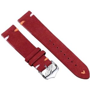 LQXHZ Lederen Armband Vintage Zachte Horlogeband Vervangen Polsriem Snelsluiting Retro Suède Stiksels Riem 20 Mm 22 Mm (Color : Red-Silver, Size : 22mm)