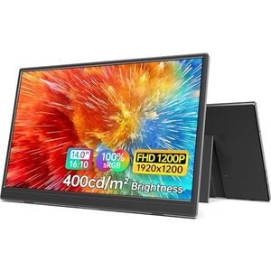 MNN Draagbare monitor 14"" FHD 1920 * 1200P USB C HDMI Ultra-Slim IPS Travel Display w/Smart Cover & Speakers, HDR Plug & Play, Externe Monitor voor Laptop PC, Telefoon, Mac (400 cd/m² Helderheid)