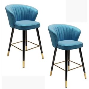 2 barstoelen/barkrukken set van 2, barkruk met nordic fluweel gestoffeerde rugleuning, familierestaurant kinderstoel, smeedijzeren keukeneiland eetkamerstoel (Color : Light Blue, Size : 65cm)