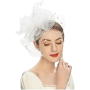 Accessoire Cheveux retro bruids hoofddeksels sluier bruiloft haaraccessoires bloem geruite mesh veer hoge hoed haarspeld fascinator (kleur: wit, maat: 1)