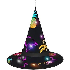 SSIMOO Ananas Banaan Flamingo Elegante Vrouwen Halloween Heks Hoed Led Verlichte Accessoire - Perfect Voor Feesten En Rollenspel