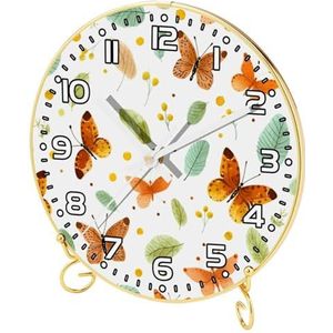 YTYVAGT Wandklokken op batterijen, moderne klokken, aquarel vlinders bladeren herfst, ronde stille klok 9.4 inch