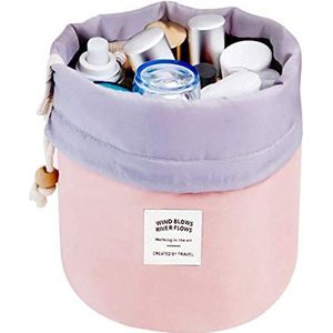 MINTIME Travel Cosmetic Bag Make-up Tassen Organisator Dames Toilettas Waszakken Nylon Grote Capaciteit Trekkoord Make-up Opbergtas + Kleine Rits Zak+PVC Transparante Borsteltas roze