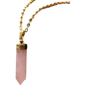 Classic Crystal Point Pendant Healing Natural Stone Tiger's Eye Rose Quartz Hexagon Necklace Jewelry (Color : Rose Quartz Gold)