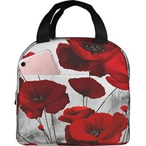 JYQCNSMJYB2 Rode klaproos bloemenprint licht duurzame draagtas voor kantoorwerk school geïsoleerde lunchbox voor dames en heren