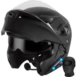 Modulaire motorhelm, bluetooth, integraalhelm, ECE-goedgekeurd, modulaire helm voor heren, dames, volwassenen, modulaire helm met dubbel vizier voor scooterhelm