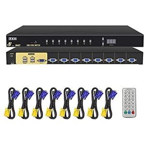 USB VGA KVM-schakelaar, 8-poorts VGA 8 KVM-switch in 1 afstandsbediening videoprojector uitgang met 8 originele VGA-kabels: voor Win98 / ME / 2KP4 / XP / 2003, Linux, MAC (8 poorten)