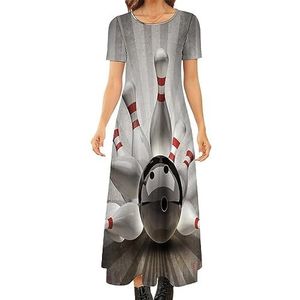 Vintage bowlingbal dames zomer casual korte mouw maxi-jurk ronde hals bedrukte lange jurken 5XL