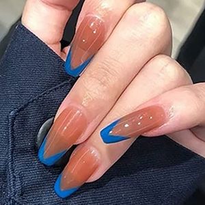 Coffin False Nails French Fake Nails Ballerina Acrylic Press on Nails Full Cover Stick on Nails 24pcs for Women and Girls(C)