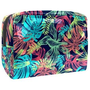 Draagbare make-up tas met rits reizen toilettas voor vrouwen handige opslag cosmetische zakje exotische kleurrijke zomer bladeren