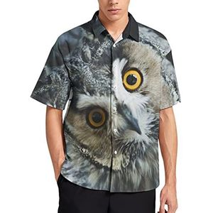 Geel Eyed Eagle Owl Hawaiiaans shirt voor mannen zomer strand casual korte mouw button down shirts met zak