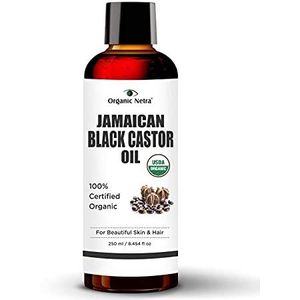 Organic Netra Cold Pressed Jamaican Black Castor Oil for Hair Growth For Healthy, Thick and Black Hair Reduces Acne Marks and Fine Lines For All Hair and Skin Types, 250ml