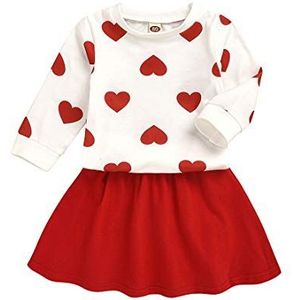Peuter Baby Meisjes Rok Outfits Lange Mouwen Hart Print T-Shirt Tops + Tutu Rok 2 Stuks Valentijnsdag Kleding Set Rood 80 1-2 jaar