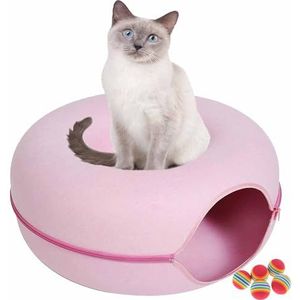 Meowmaze Cat Bed, Meow Maze Tunnel Bed, Zee Four Seasons Utility Cat Tunnel Bed, Detachable Round Felt Cat Tube Play Toy, Washable Interior Cat Play Tunnel (Large,Pink)