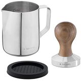 Navaris koffie en espresso tamper - Stamper voor het aandrukken van gemalen koffie - Inclusief melkkannetje - Van roestvrij staal en hout - Ø 51 mm