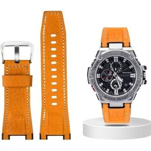 Canvas lederen horlogeband geschikt for Casio G-SHOCK GST-B100 S130 W300GL 400G W330 GST-W120L s120 W130L S100 Serie horloge accessorie (Color : Yellow silver buckle, Size : 26mm)
