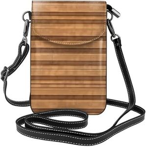 Originele Houten Kleur Textuur Lederen Cross Body Flip Telefoon Tas Met Afneembare Schouderbanden, Gebruikt Voor Reizen, Dating, Vakantie Geschenken, Zwart, Eén maat