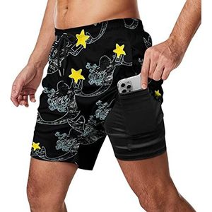 Zeemeermin Zwembroek voor heren, sneldrogend, 2-in-1 strandsportshorts met compressieliner en zak