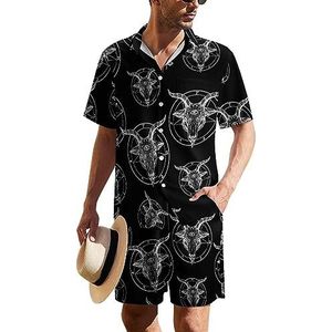 Pentagram met Demon Baphomet Satanic Goat Hawaïaans pak voor heren, 2-delige strandoutfit met korte mouwen en bijpassende shorts