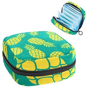 Opbergtas voor maandverband Pads, Menstruatie Cup Pouch, Periode Bag Organizer voor vrouwelijke Pads Tampons, gele ananas groene achtergrond