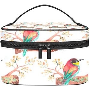 Vogels op tak make-up organizer tas, reismake-up tas organizer case draagbare cosmetische tas voor vrouwen en meisjes toiletartikelen, Meerkleurig, 22.5x15x13.8cm/8.9x5.9x5.4in