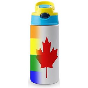 LGBT Pride Canadese vlag 350 ml waterfles met rietje koffiebeker waterbeker roestvrij staal reismok voor vrouwen mannen blauwe stijl