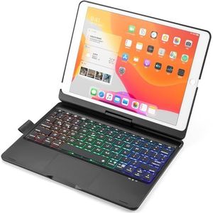 Toetsenbordhoes voor iPad Air 13 inch (M3 2025 / M2 2024), 360° Draaibaar, 7-Kleuren Verlicht Toetsenbord met Trackpad & Penhouder,zwart
