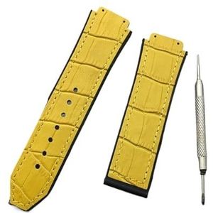 LUGEMA 25mm * 19mm Leer Rubber Siliconen Horlogeband Vlinder Gesp For Hublot Band Compatibel Met Big Bang Riem Classic Fusion Logo (Color : Yellow, Size : No buckle)