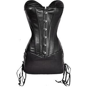 WEITING Kunstlederen korsetjurk grote maat push-up vrouwen gothic punk corselet vorm lichaam slanke korsetten bustiers top met rok set-zwart, 6XL