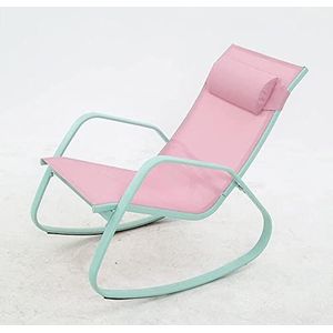 GEIRONV Balkon strandstoel, met hoofdsteun tuinstoel schommelstoel Recliners Sun Loungers Siesta Lazy Chair Lounge stoelen Fauteuils (Color : Pink)