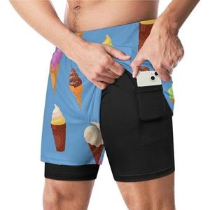 Ice Cream Cone Patroon Grappige Zwembroek met Compressie Liner & Pocket Voor Mannen Board Zwemmen Sport Shorts