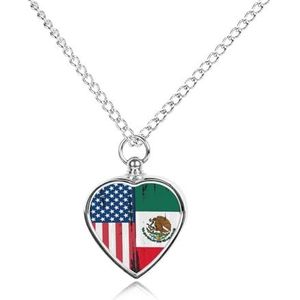 USA Mexico Vlag Hart Urn Ketting voor As Crematie Sieraden Memorial Hanger Keepsake